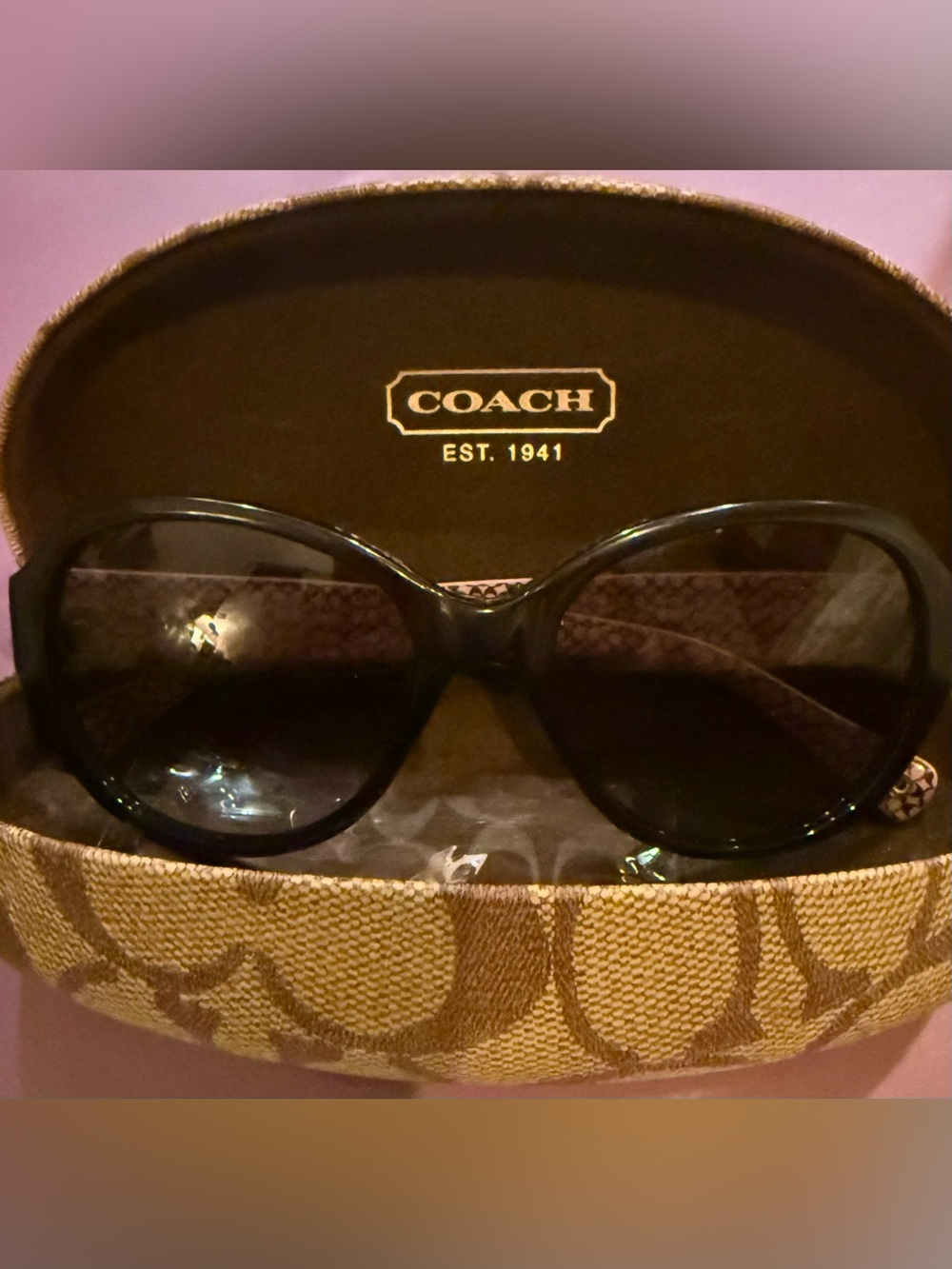 Coach Sunglasses (Cameron HC8022B) Round Black Rhinestone Sunglasses in Case